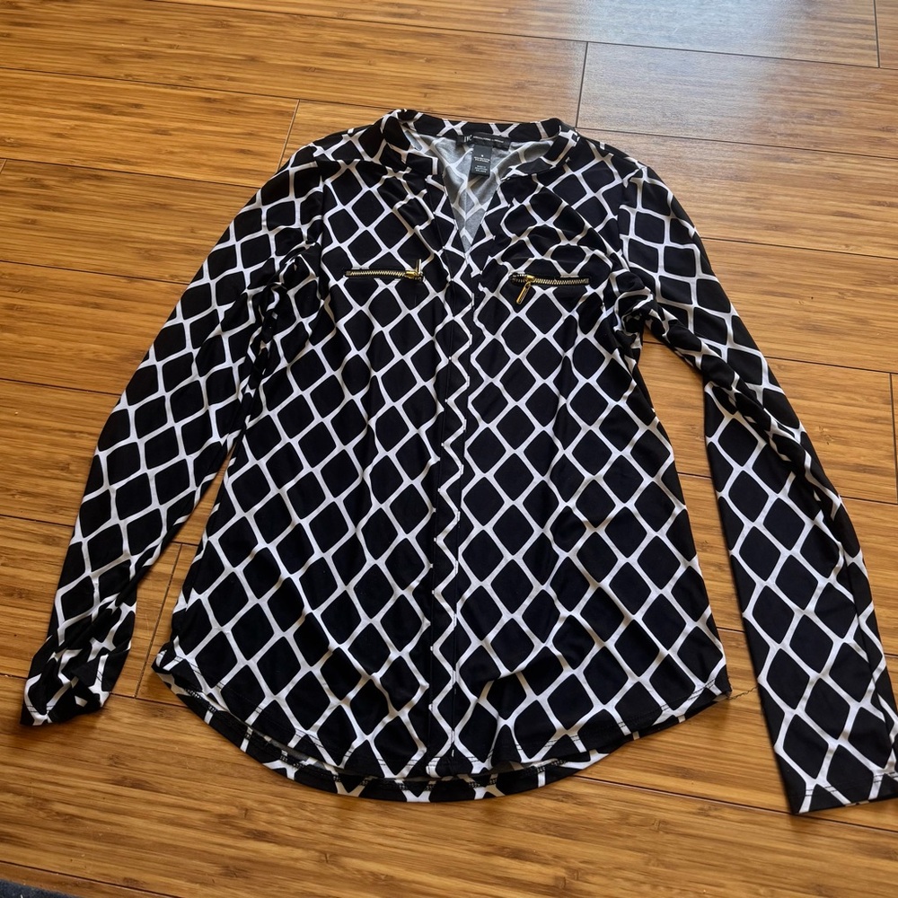 INC International Concepts Black and White Button Down Blouse